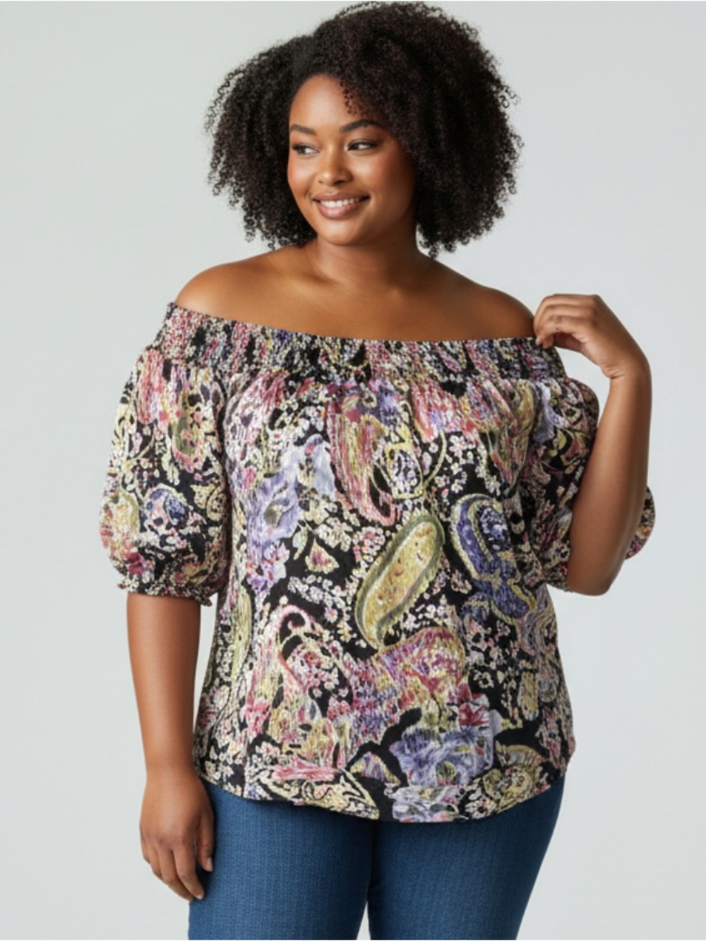 Plus Size Off-Shoulder Paisley Print blouse